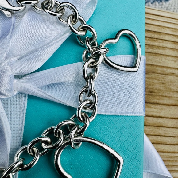 RARE Tiffany & Co Multi Open Heart Bracelet in Silver, 7.5" - Picture 6 of 6